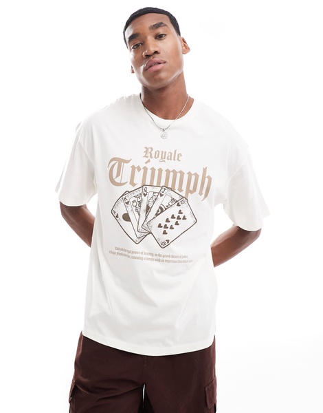 ADPT oversized T-shirt with triumph cards chest print in cream