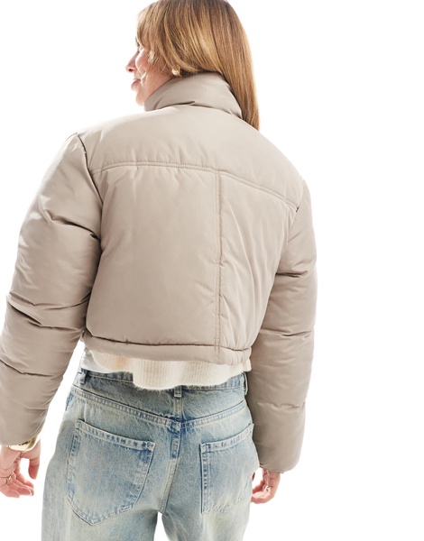ASOS DESIGN cropped puffer jacket in mushroom