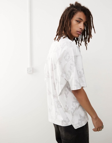 COLLUSION Unisex all-over print T-shirt in white