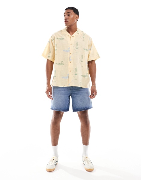ASOS DESIGN oversized camp collar shirt with wine and pasta print
