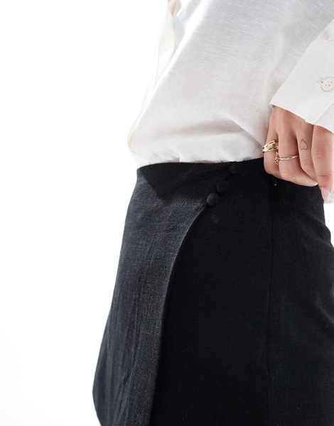 ASOS DESIGN linen mix wrap skort in black