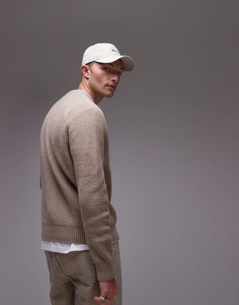 ARKET textured knitted rib sweater with raglan sleeves in beige