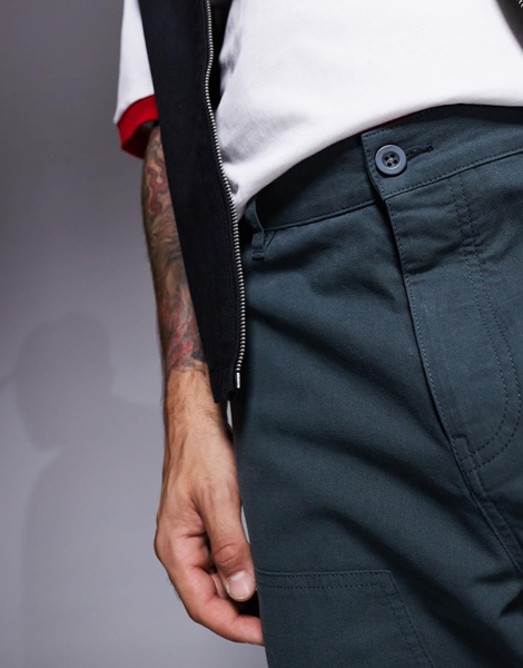 ASOS DESIGN baggy fit chino pants with carpenter detail in khaki