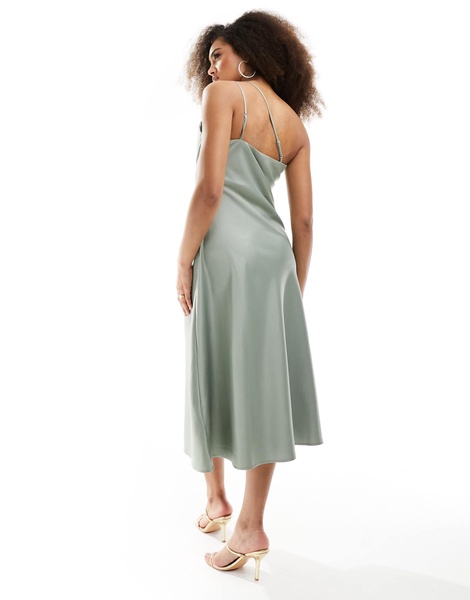 Anaya bridesmaid one shoulder cami midi dress in sage