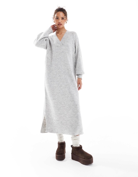 Vero Moda oversized soft ribbed sweater dress in light gray melange