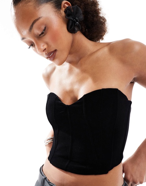 Bershka velvet corset top in black