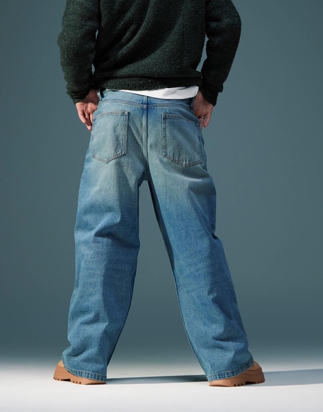 ASOS DESIGN super baggy carpenter jeans with tint in mid wash blue