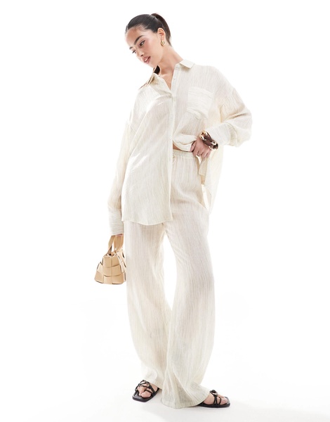 4th & Reckless textured high waist beach pants in beige - part of a set