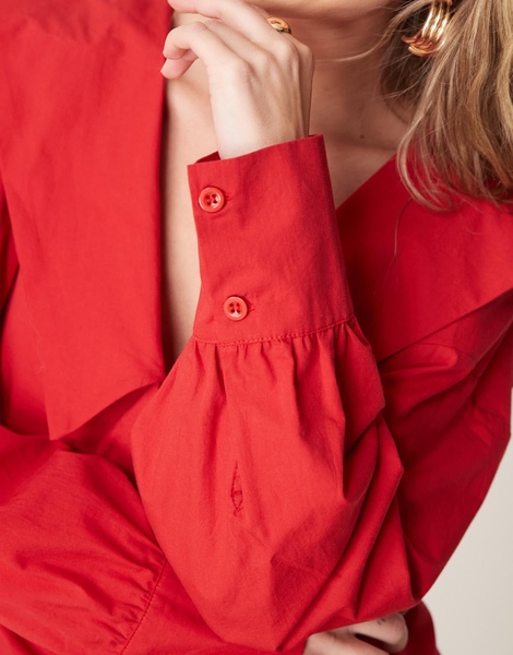 ASOS DESIGN poplin oversized tie front collar blouse in red