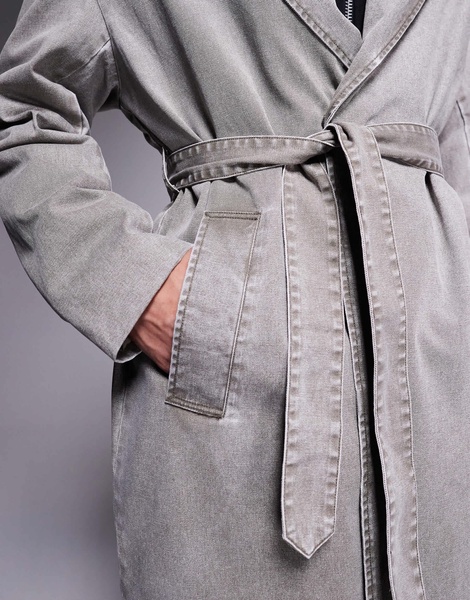 ASOS DESIGN oversized trench coat in washed stone