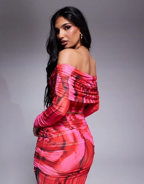 AFRM Dido shirred long sleeve top in overscale rose