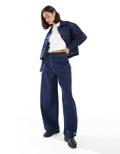 ASOS DESIGN barrel leg jean with tab detail in indigo - part of a set