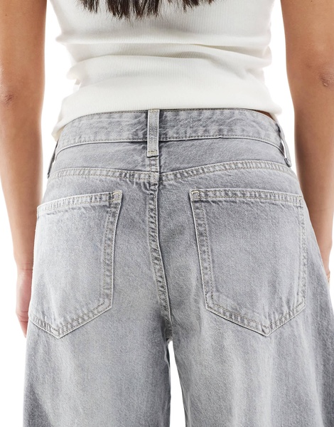 Bershka Petite high waist wide leg jeans in gray