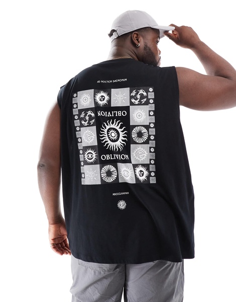 ASOS DESIGN oversized tank top in black with celestial back print