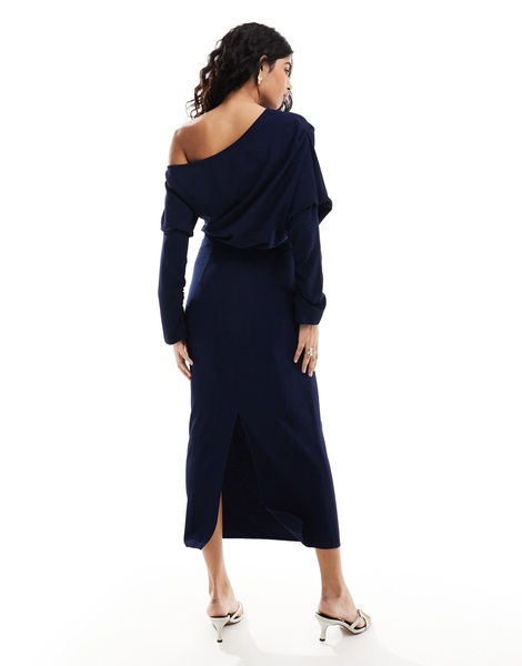 ASOS DESIGN slouchy fallen shoulder midi dress in navy