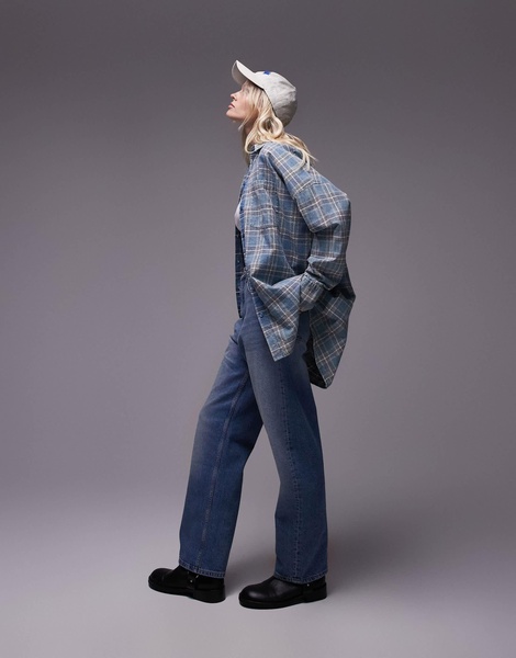 Topshop oversized shirt in washed blue check