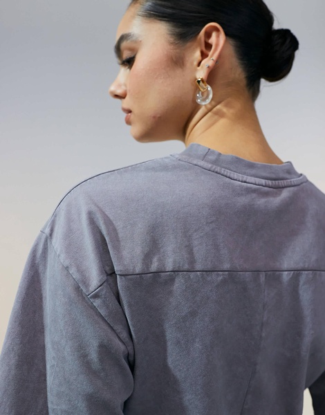 ASOS DESIGN corset waist t-shirt in washed gray