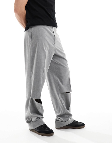 ASOS DESIGN smart wide leg pants with knee splits in light gray