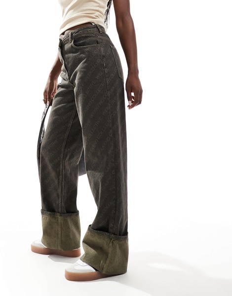 Weekend Collective laser print turn up jeans in washed brown