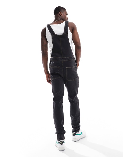 ASOS DESIGN skinny fit denim overalls in black