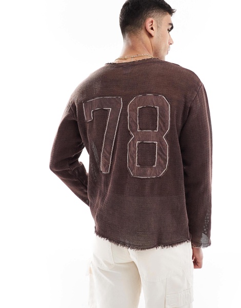 Bershka oversized mesh T-shirt jersey in brown