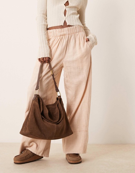ASOS DESIGN suede fold-over flap tote bag in chocolate