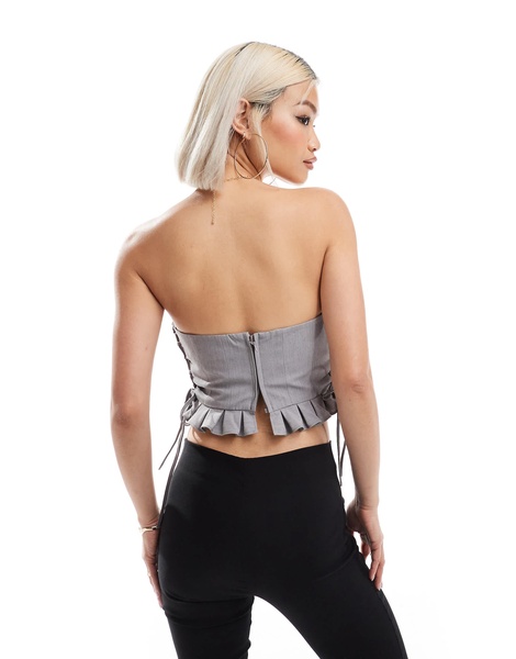 Miss Selfridge tailored bandeau tie side corset top in gray