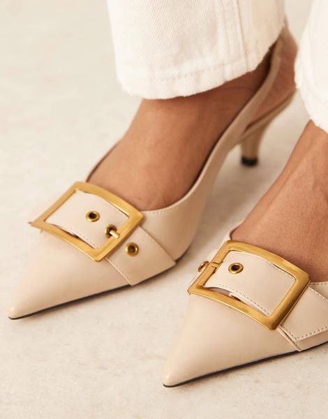 ASOS DESIGN Stellar buckle detail kitten heels in beige