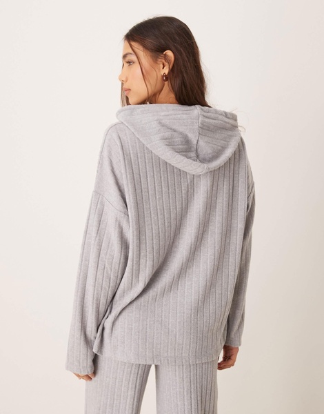ASOS DESIGN supersoft wide rib knit longline oversized hoodie in gray - part of a set