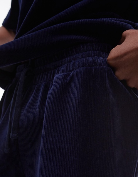 Topman oversized fit velvet cord shorts in navy
