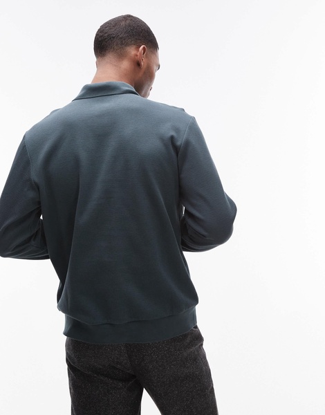 ARKET textured jersey cardigan with polo collar in green