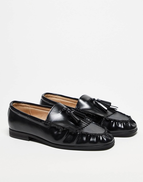 ASOS DESIGN penny loafers in black with fringing