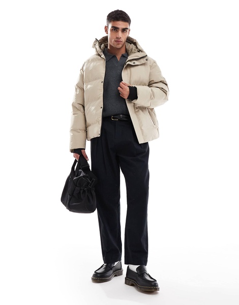 Jack & Jones Premium oversized shell puffer jacket in beige