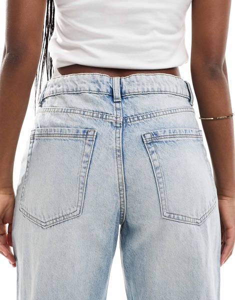 Bershka high waisted baggy wide leg jeans in dirty light wash blue