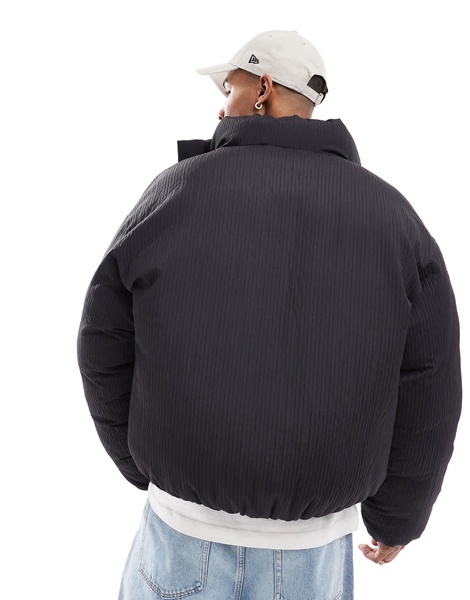 Bershka boxy plisse padded puffer jacket in black