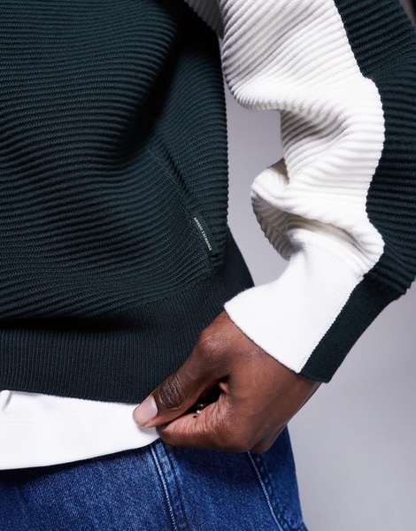 Armani Exchange color block knitted sweater in white and navy