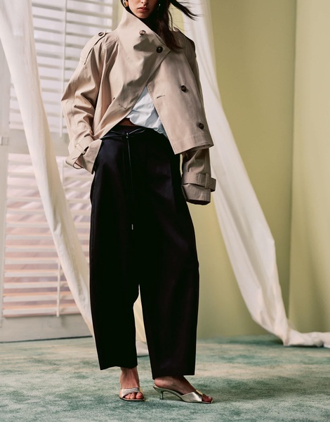 ASOS DESIGN tailored barrel pants with tie belt in black