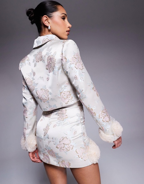 ASOS LUXE jacquard blazer with corsage cuffs in champagne