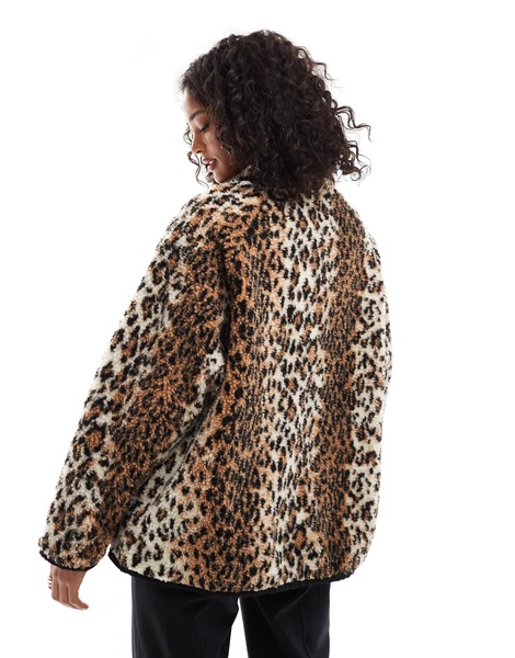 ASOS DESIGN borg fleece coat in leopard print