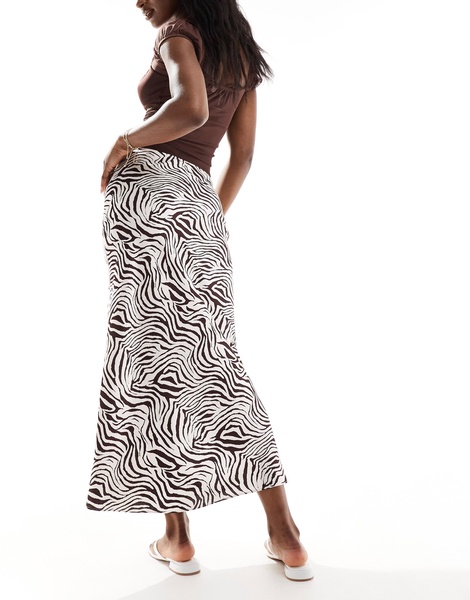 ASOS DESIGN satin bias midi skirt in zebra print