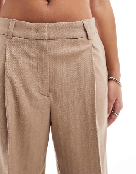 Mango light herringbone wide leg pants in brown