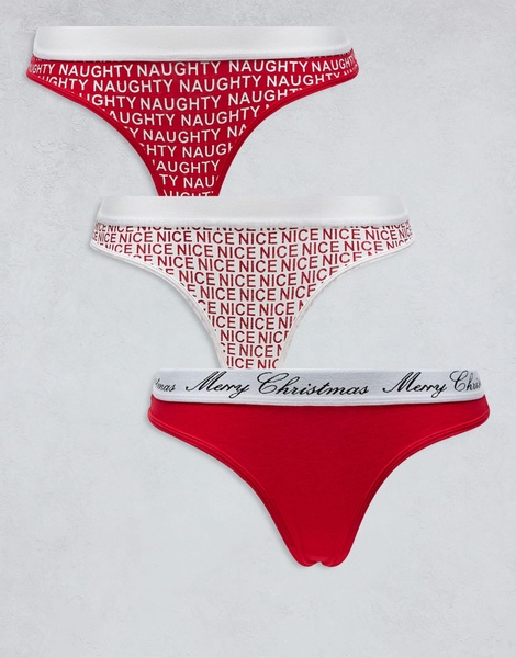 Brave Soul Christmas 3 pack thongs in naughty and nice print