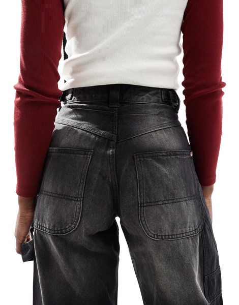 Bershka adjustable waist carpenter jeans in acid wash black