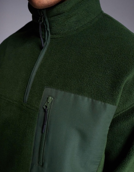 ASOS DESIGN oversized quarter zip fleece sweatshirt in dark green with chest pocket