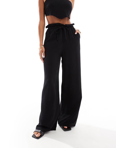 4th & Reckless tulum draw string wide leg beach pants in black -set
