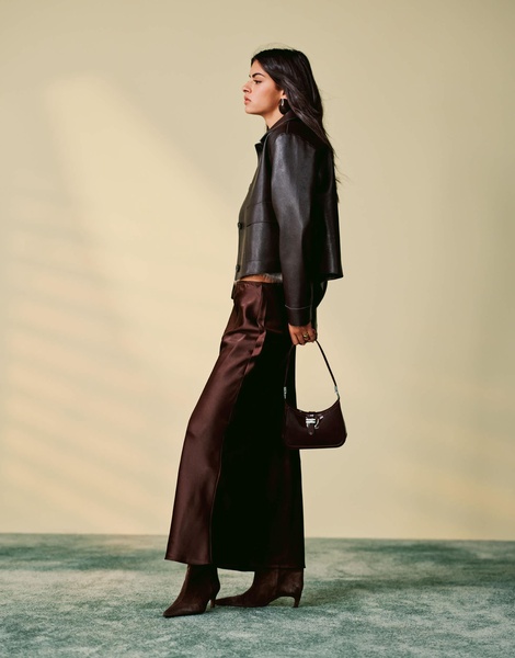 Mango satin midi skirt in brown