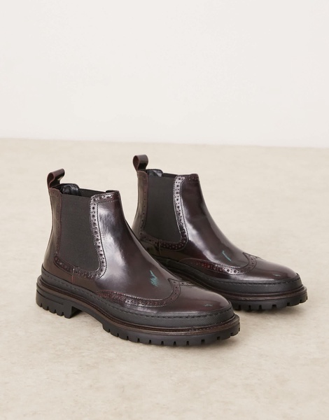 ASOS DESIGN chelsea boots in burgundy leather with chunky sole