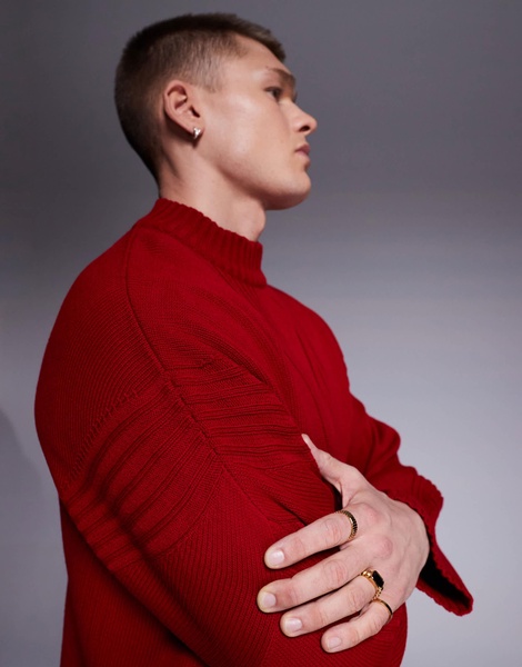 ASOS DESIGN super oversized boxy fit knitted crew neck sweater with rib detail in red