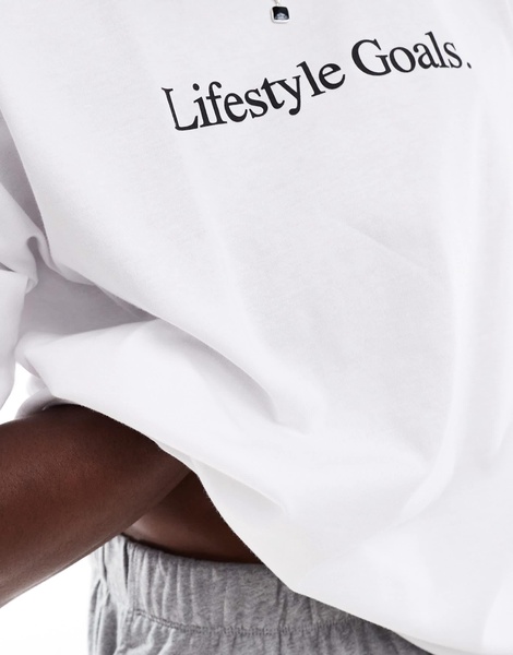ASOS DESIGN pajama set with lifestyle goals slogan in white