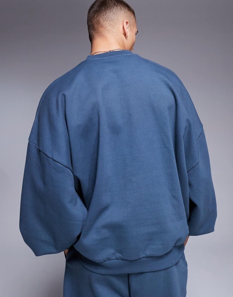ASOS DESIGN premium heavyweight extreme oversized sweatshirt 400gsm in washed blue
